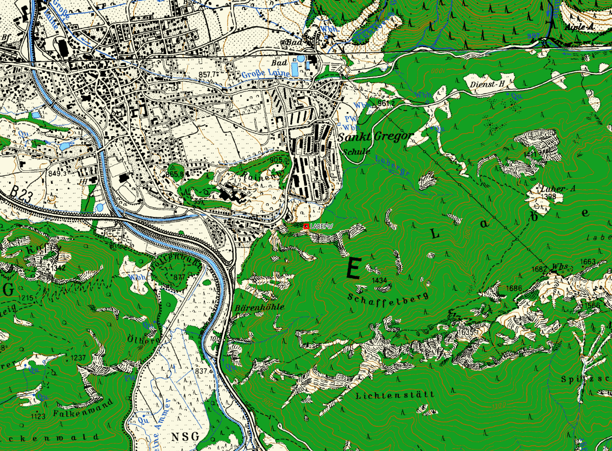 Landkarte im Maßstab ca. 1:25000